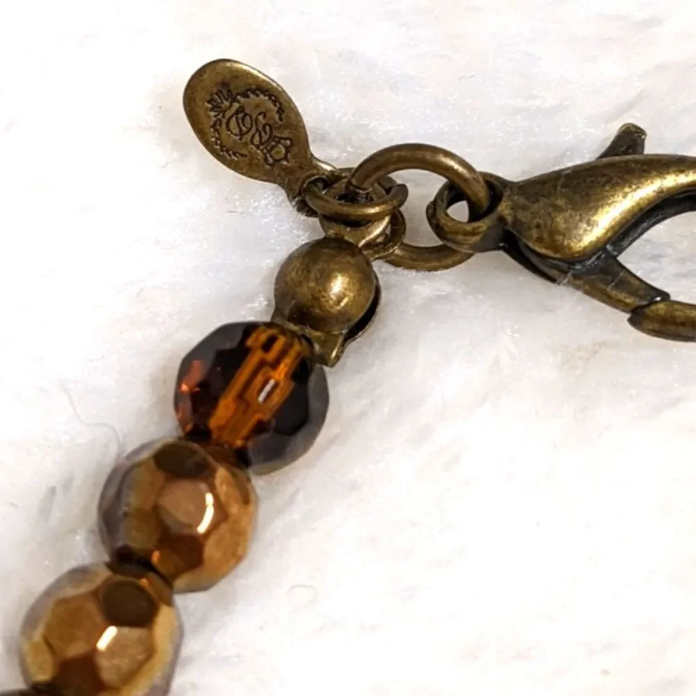 Vintage Golden Amber Facetted Lucite Bead Necklace w/ Rhinestone Accent - Picture 5 of 8